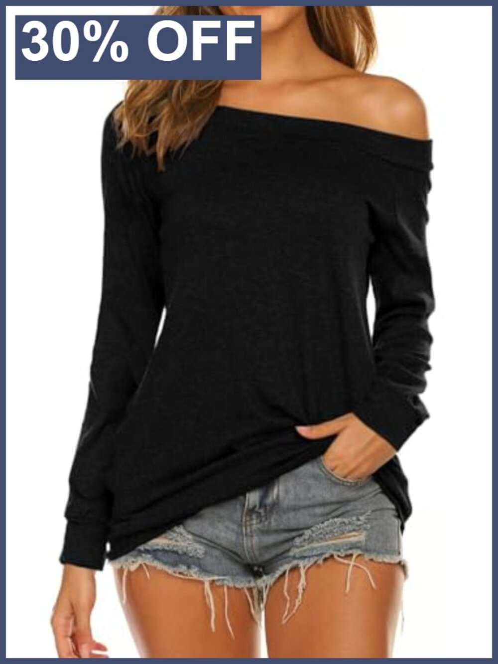 Womens Long Sleeve Boat Neck Off Shoulder Blouse Top Loose Fit T-Shirt